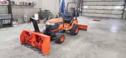 USED KUBOTA BX2330 SUB-COMPACT TRACTOR, SNOW BLOWER AND REAR BLADE